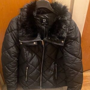 New York & Company  puffer coat with faux for collar  NWT black